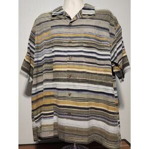 Tommy Bahama Button Up Shirt 100% Silk Striped and Floral Pattern Sz XL